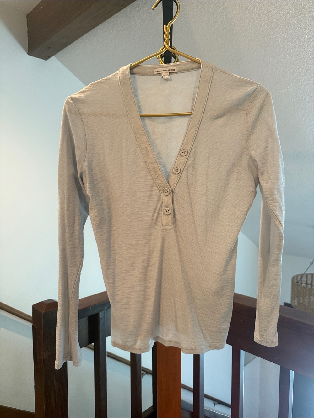 James Perse Standard V-Neck Henley Long Sleeve Size 1